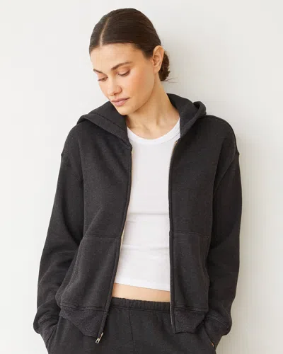 Monrow Teddy Fleece Relaxed Zip Up Hoody In Faded Black