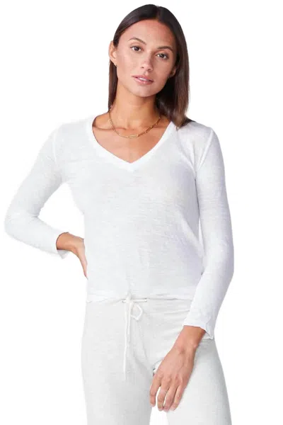 Monrow Textured Fitted Long Sleeve Tee In White