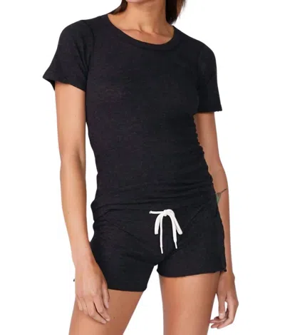 Monrow Textured Tri-blend Fitted Crew Neck Tee In Black