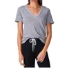 Monrow Textured Tri-blend Fitted V Neck Tee In Black