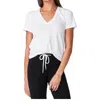 Monrow Textured Tri-blend Fitted V Neck Tee In White