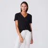 Monrow Textured Tri-blend Relaxed V Neck Tee In Black