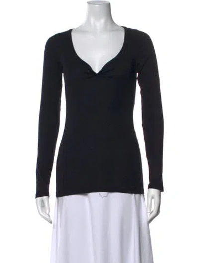 Pre-owned Monrow V-neck Long Sleeve Top In Black