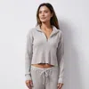 Monrow Waffle Half Zip Sweatshirt In Stone Grey