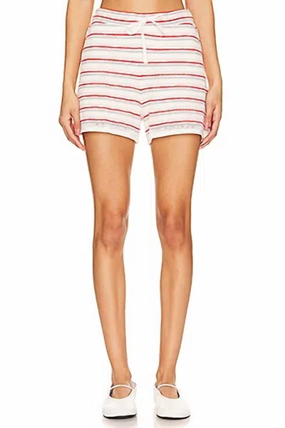 Monrow Women's Cotton Mesh Shorts In Stripe In White