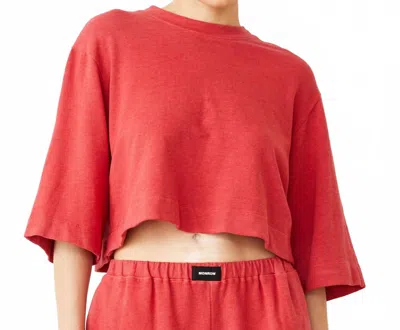 MONROW WOMEN'S FRENCH TERRY OVERSIZED TOP IN CHERRY