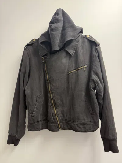 Monrow Women's Hooded Moto Jacket In Black In Gray