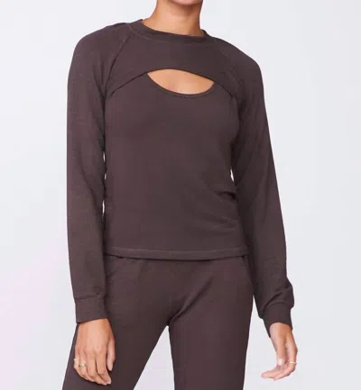 Monrow Women's Peekaboo Sweatshirt In Cocoa In Black