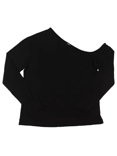Monrow Womens Asymmetric Off-the-shoulder Pullover Top In Black