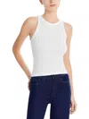 Monrow Womens Halter Ribbed Tank Top In White