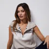 Monrow Stripe Half Zip Vest In Beige In Oatmeal/navy