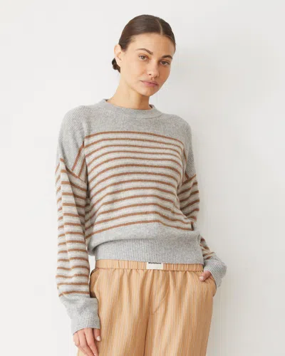 Monrow Wool Cashmere Stripe Sweater In Heather/caramel Stripe