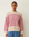 Monrow Wool Cashmere Stripe Sweater In Oatmeal/fuchsia Stripe