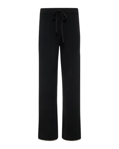 Monrow Wool Cashmere Wide Leg Blanket Stitch Sweat In Black