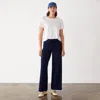 Monrow Wool Cashmere Wide Leg Sweat In Navy