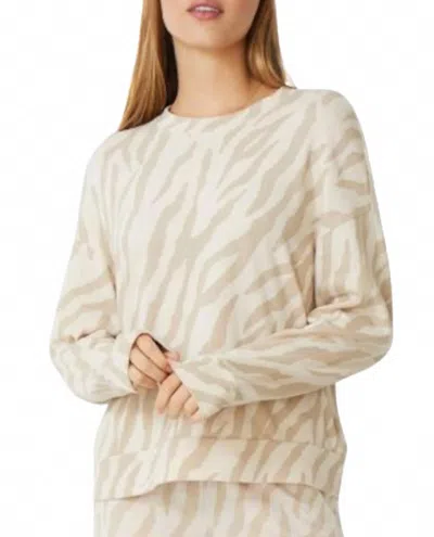 Monrow Zebra Stripe Boxy Shirt Top In Tan/beige In Neutral