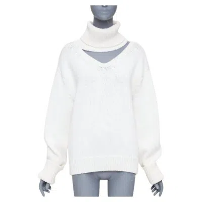 Pre-owned Monse 100% Wool Cream Deconstructed Cut Out Turtleneck Sweater Xs In White