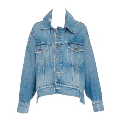 Pre-owned Monse 2019 Disney Pluto Light Wash Distressed Denim Cocoon Jacket Xs In Blue