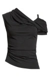 Monse Asymmetric Drape Jersey Top In Black