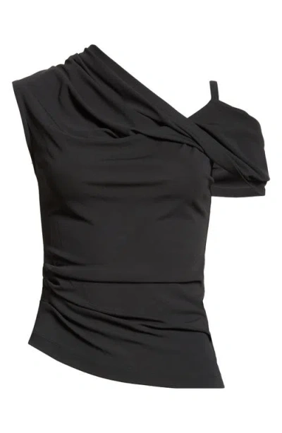 Monse Asymmetric Drape Jersey Top In Black