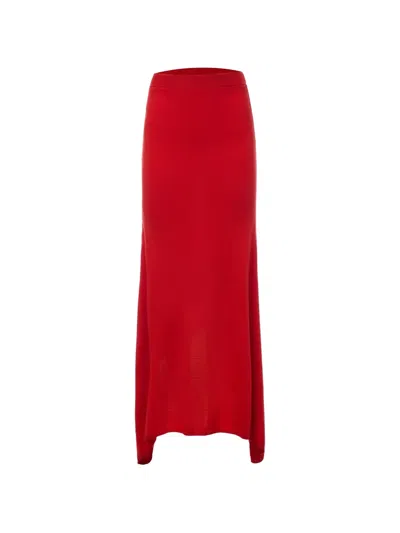 Monse Asymmetric Ribbed-knit Maxi Skirt In Red