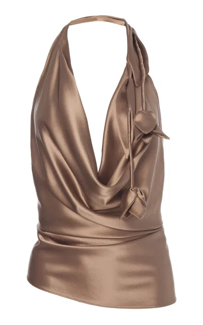Monse Asymmetrical Draped Silk Top In Brown