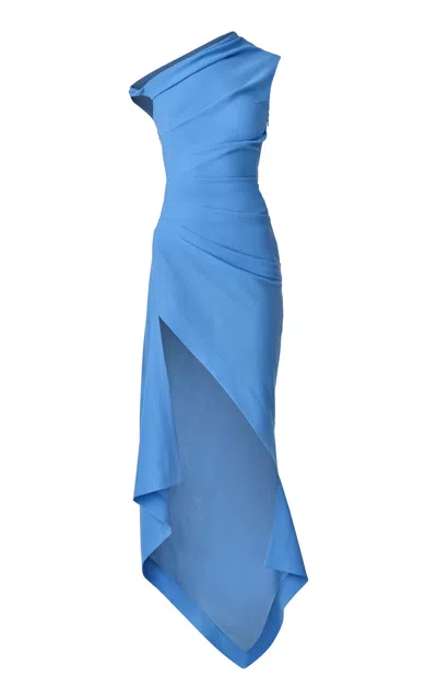 Monse Asymmetrical Draped Wool Midi Dress In Blue