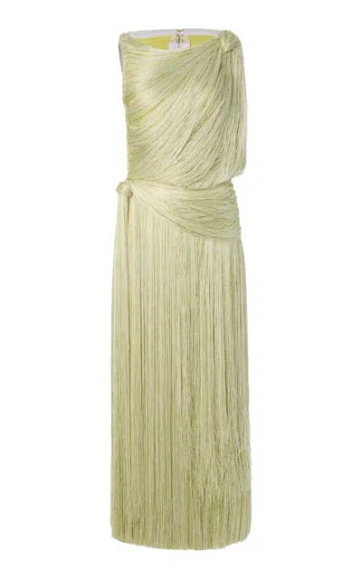 Monse Asymmetrical Fringed Silk Midi Dress In Green