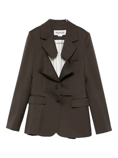 Monse Asymmetrical-lapel Buttoned Jacket In Brown
