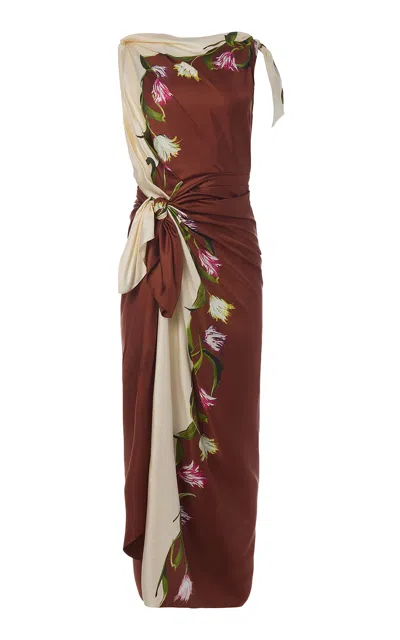 Monse Asymmetrical Tie Silk Midi Dress In Brown