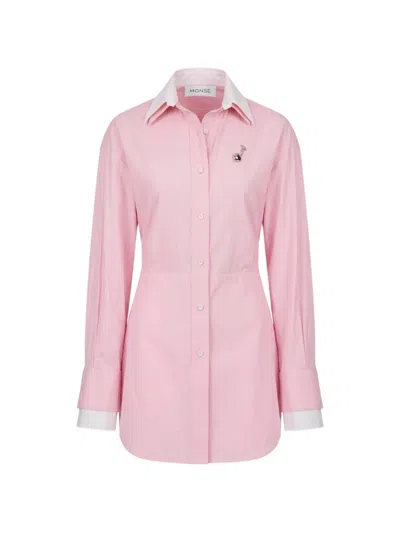 Monse Back Bunny Ear-tied Shirt Dress In Pink