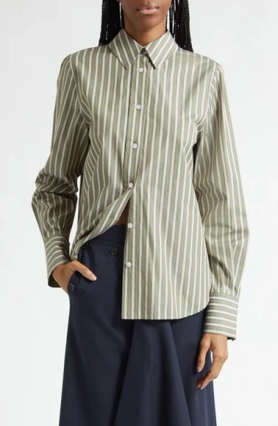 Monse Back Cascade Stripe Button-up Shirt In Green