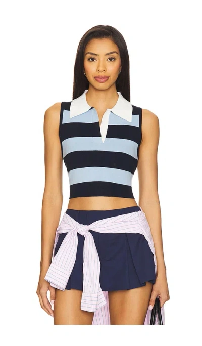Monse Leather Belt Back Cut-out Sleeveless Knitted Top In Blue