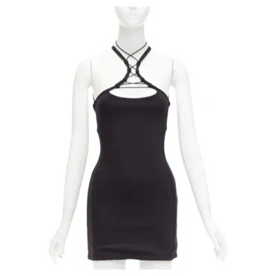 Pre-owned Monse Black Jersey White Logo Back Sportif Bungee Strap Halter Mini Dress Xs