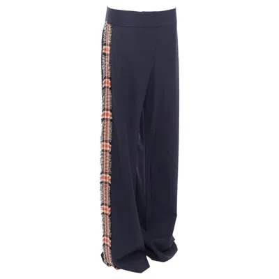 Pre-owned Monse Black Virgin Wool Blend Plaid Side Trim Wide Trousers Us6 M