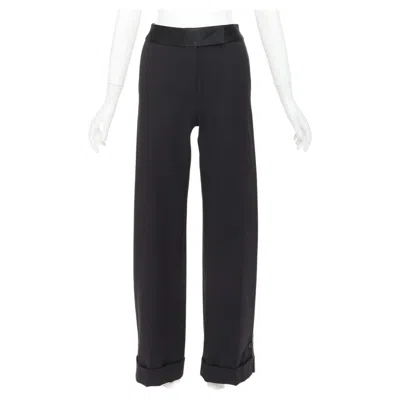 Pre-owned Monse Black Virgin Wool Cream Cotton Twill Logo Trim Wide Leg Pants Us2 S In White