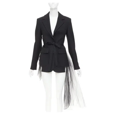 Pre-owned Monse Black Virgin Wool Sheer Tulle Asymmetric Back Hybrid Blazer Jacket Us0 Xs