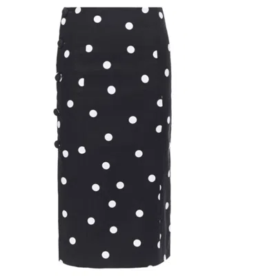 Monse Black White Polka Dot Stif Cotton Button Side Pencil Skirt Us0 26"