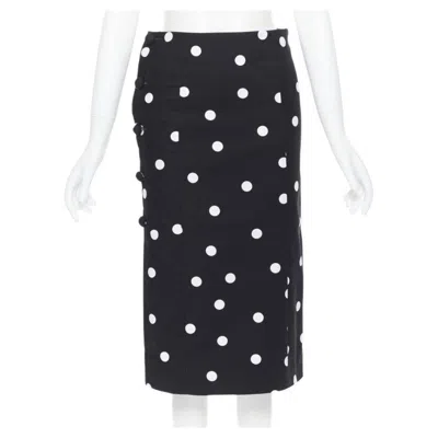 Pre-owned Monse Black White Polka Dot Stif Cotton Button Side Pencil Skirt Us0 26"