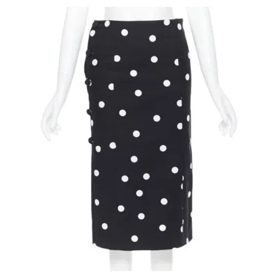 Pre-owned Monse Black White Polka Dot Stif Cotton Button Side Pencil Skirt Us0 26"