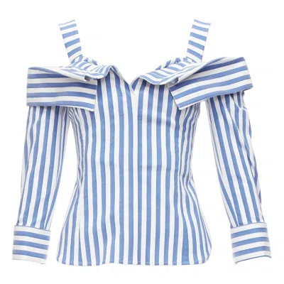 Pre-owned Monse Blue White Striped Cold Shoulder Corseted Cropped Sleeve Top Us0 Xs