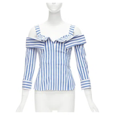 Pre-owned Monse Blue White Striped Cold Shoulder Corseted Cropped Sleeve Top Us0 Xs