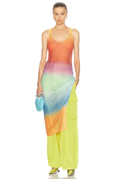 Monse Blurry Stripe Midi Crochet Dress In Orange