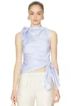 Monse Bow Drape Shirting Top In Blue