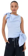 Monse Bow Drape Shirting Top Sky Blue In Blue
