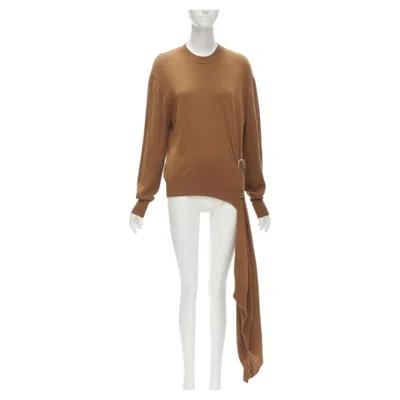 Pre-owned Monse Brown 100% Wool Xl Safety Pin Draped Hem Sweater M