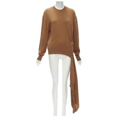 Pre-owned Monse Brown 100% Wool Xl Safety Pin Draped Hem Sweater M