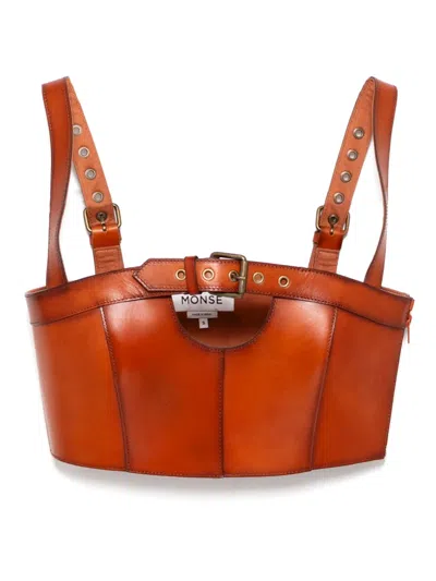 Monse Buckled Leather Top In Brown