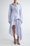 Monse Cascade Stripe Long Sleeve Deconstructed Shirtdress In Blue