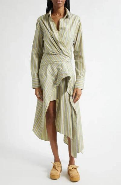 Monse Cascade Stripe Long Sleeve Deconstructed Shirtdress In Green